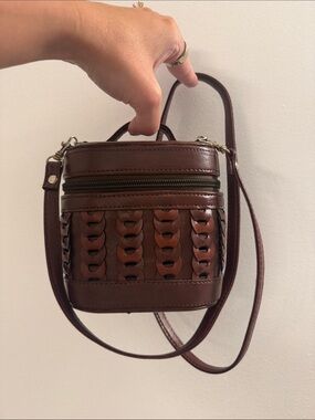 Vintage Brown Woven Mini Crossbody Bag